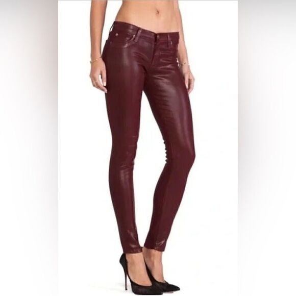 Hudson Krista Ankle Super Skinny Jeans Red Wine Waxed Stretch Tag Size 26 - Picture 1 of 10
